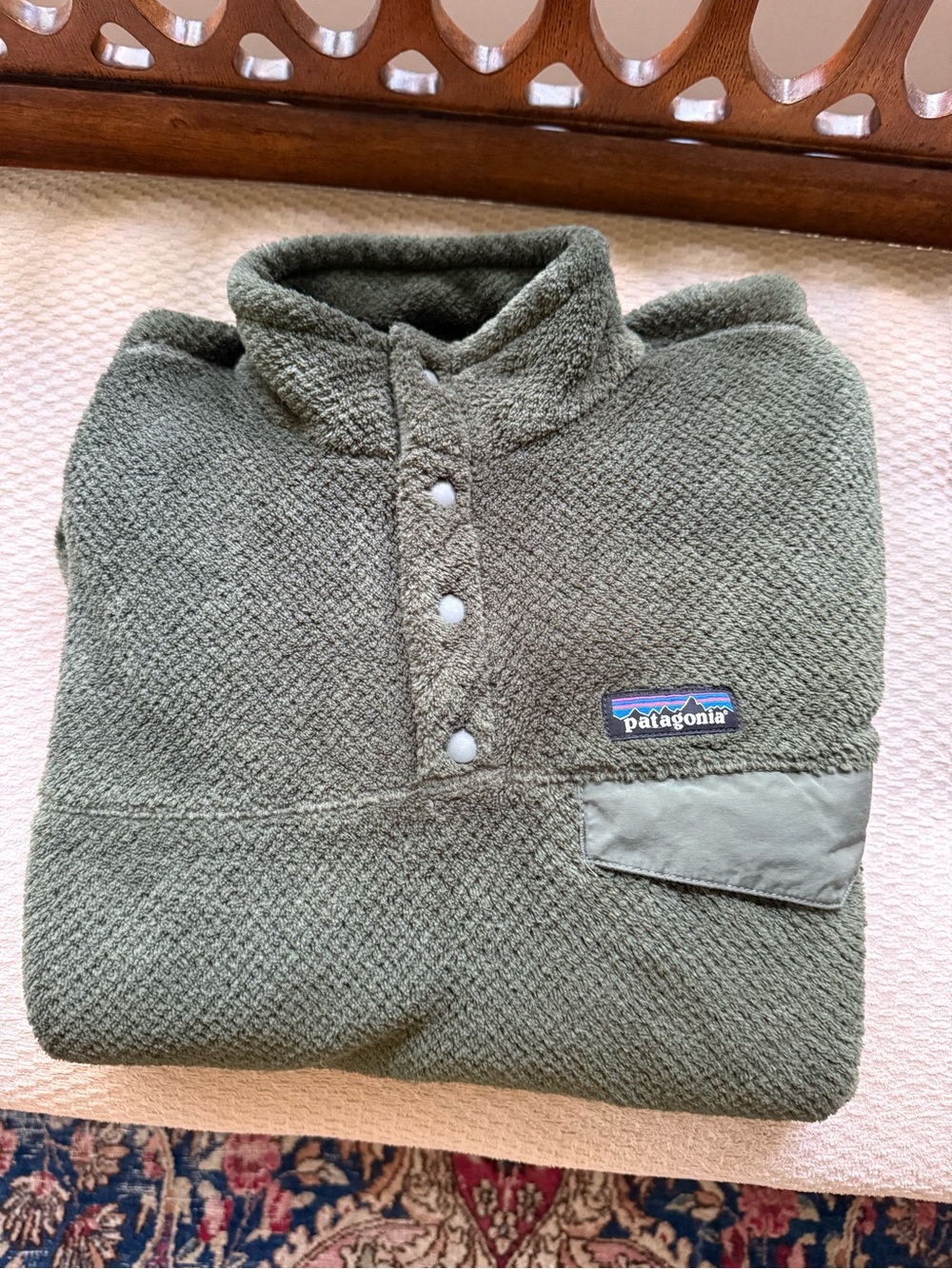 Patagonia Olive Green Men’s M 3/4 Snap  Fleece Pullover - Picture 2 of 5